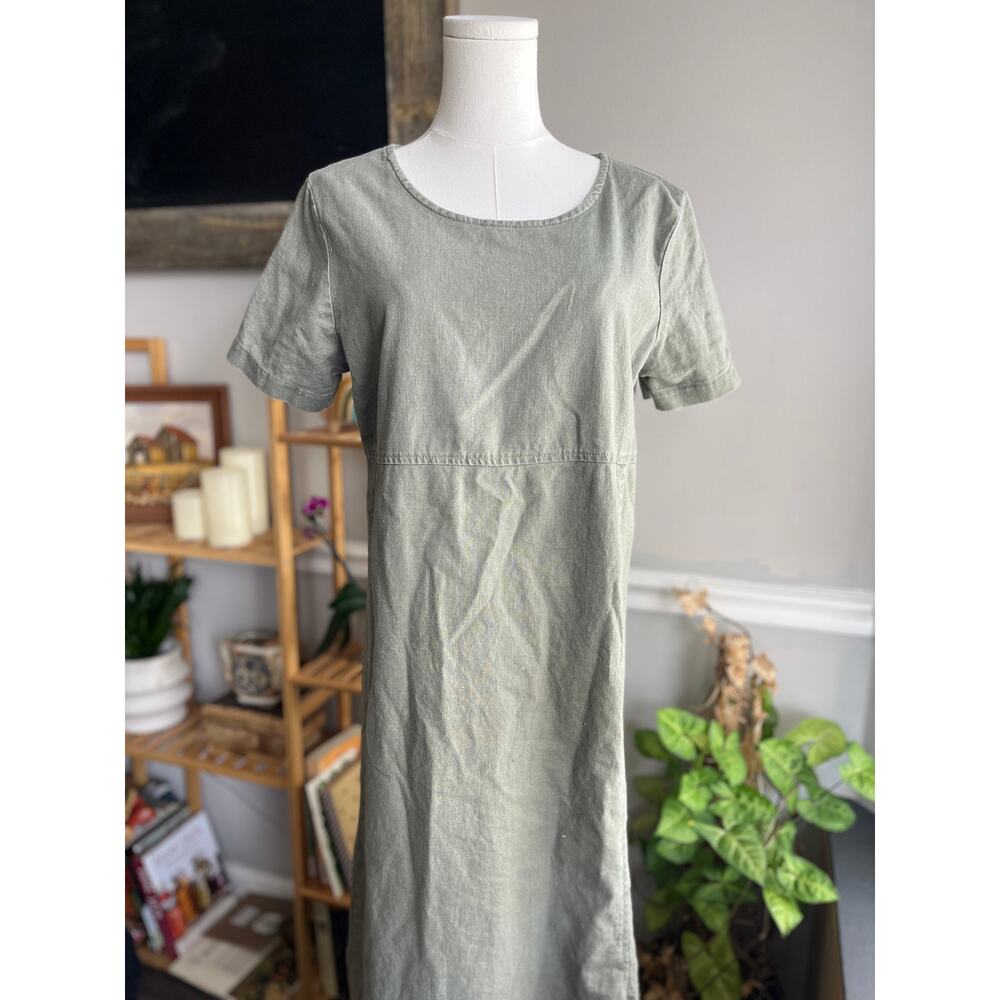 Vintage 90s Sage Green Maxi Dress Linen Cotton Size Small